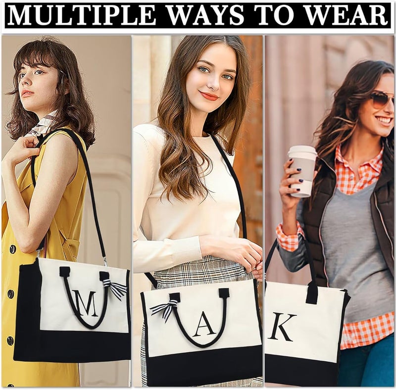 YOOLIFE Valentines Day Gifts for Women - Initial Canvas Tote Bag & Makeup Bag, Birthday Gifts for Women Mom Sister Friends - Image 3
